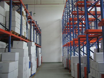 耐久財は産業貯蔵の棚 ISO9001 の高密度フォークリフトの棚、青およびオレンジに電流を通しました
